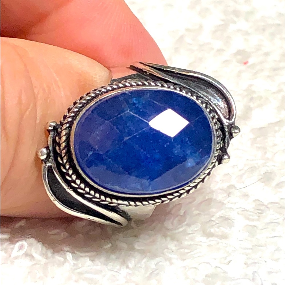 Created blue sapphire 925 ring-brand new -large bold, simulated stone, faceted